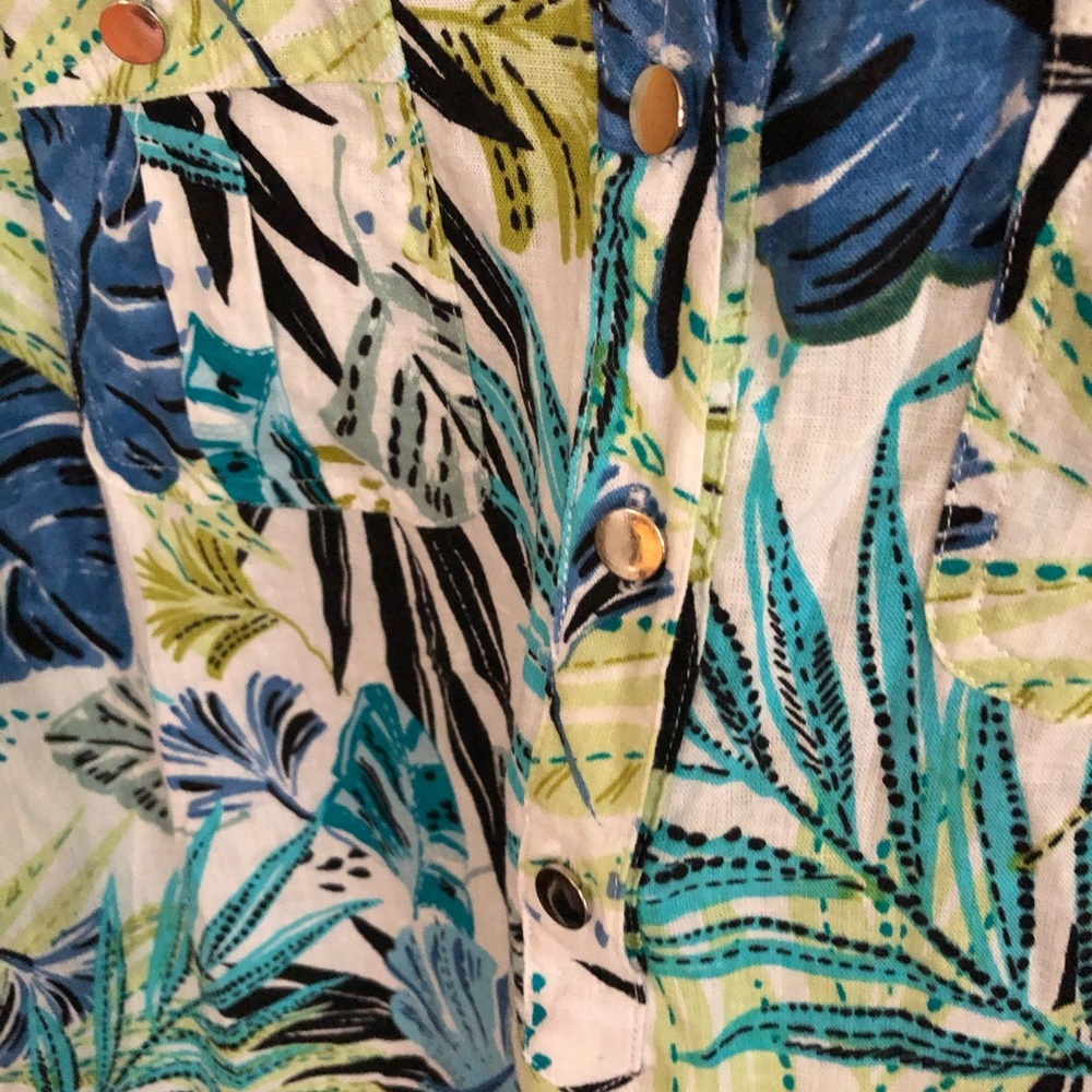 VTG Linen Blend Popover Blouse Top XL Cathy Daniels Palm Tropical Resort Retro - Picture 7 of 7